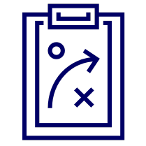 Strategy clipboard icon + custom cybersecurity solutions for unique business needs